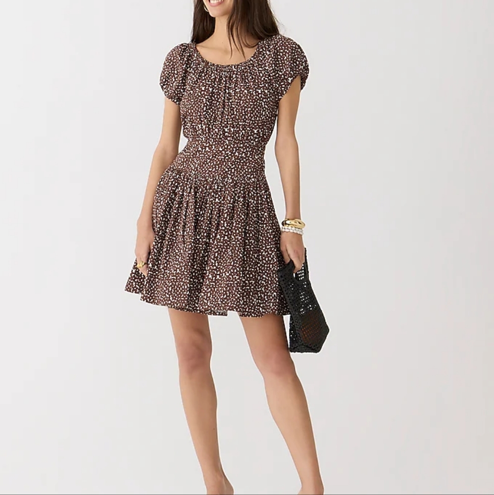JCrew Drop-waist cotton poplin mini dress in mocha floral BNWT NO LOW BALLING!!